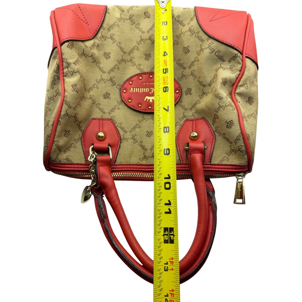 Juicy Couture Tan Red Logo Canvas Satchel Handbag Heart Charm Y2K Style - Picture 9 of 9